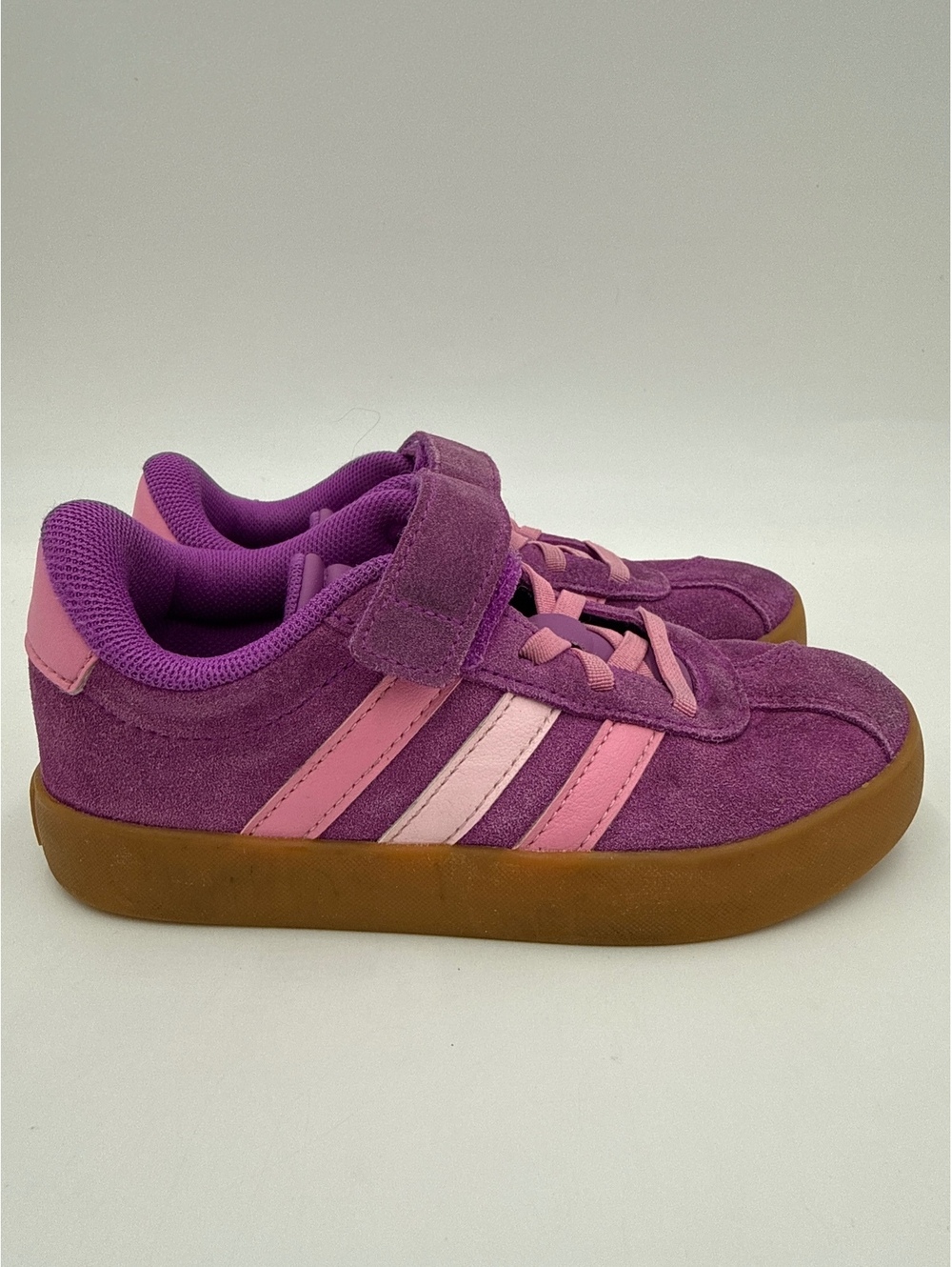 Adidas Kids Purple and Pink Suede Sneakers with Gum Sole